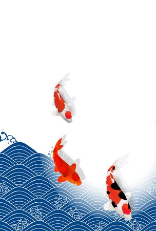 Carp wave Summer greeting card backgroundのイラスト素材