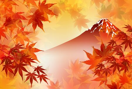 Mount Fuji autumn leaves maple backgroundのイラスト素材