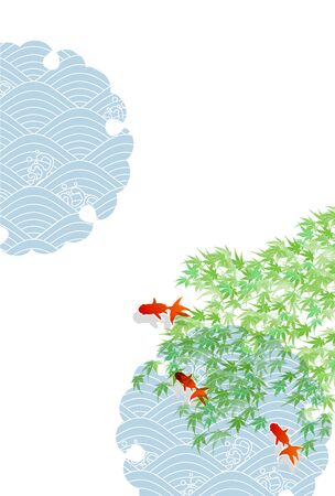 Maple Summer greeting card Goldfish backgroundのイラスト素材