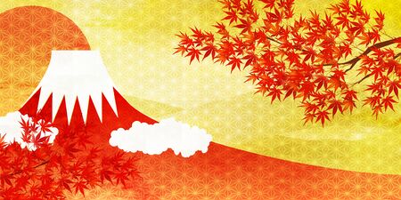 Mount Fuji autumn leaves maple backgroundのイラスト素材