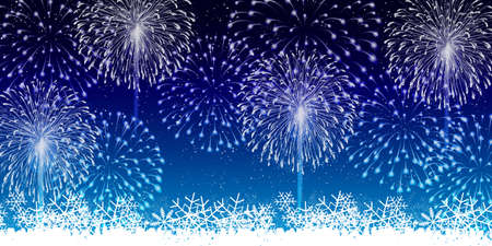 Fireworks christmas snowy night sky backgroundのイラスト素材