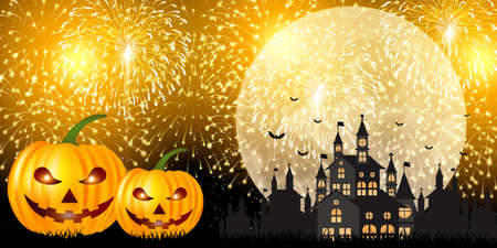 Halloween pumpkin castle backgroundのイラスト素材