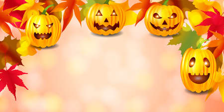 Halloween pumpkin autumn leaves backgroundのイラスト素材