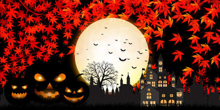 Halloween pumpkin autumn leaves backgroundのイラスト素材
