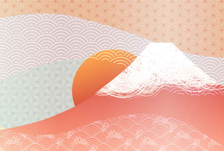 Mt. Fuji Japanese pattern New Year's card backgroundのイラスト素材