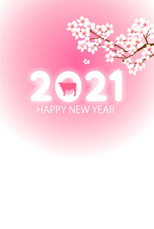 Cow New Year's card Cherry blossom backgroundのイラスト素材