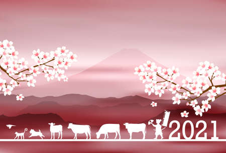 Cow New Year's card Zodiac backgroundのイラスト素材