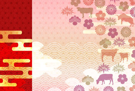 Cow New Year's card Zodiac backgroundのイラスト素材