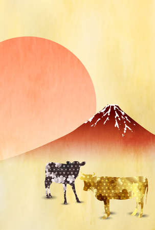 Cow New Year's card Zodiac backgroundのイラスト素材