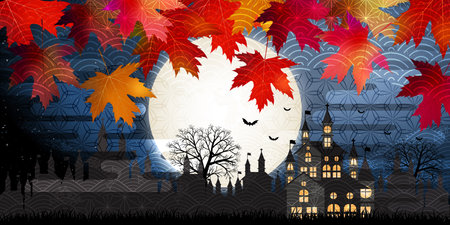 Halloween castle full moon backgroundのイラスト素材