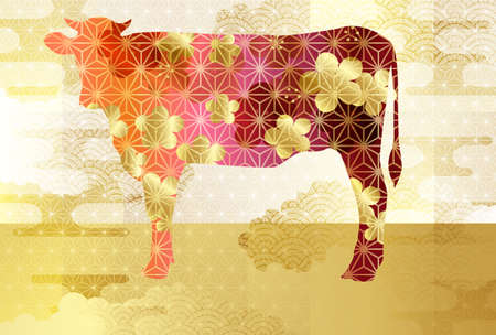 Cow New Year's card Zodiac backgroundのイラスト素材