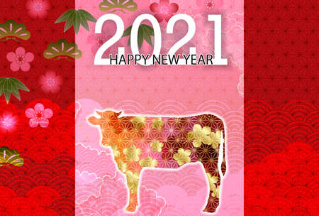 Cow New Year's card Zodiac backgroundのイラスト素材