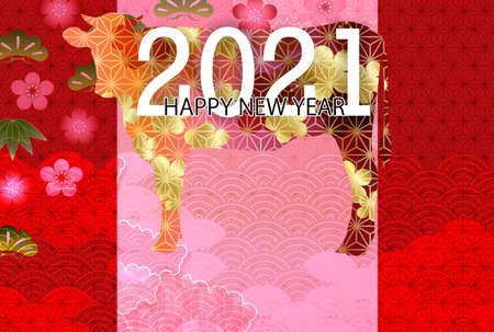 Cow New Year's card Zodiac backgroundのイラスト素材
