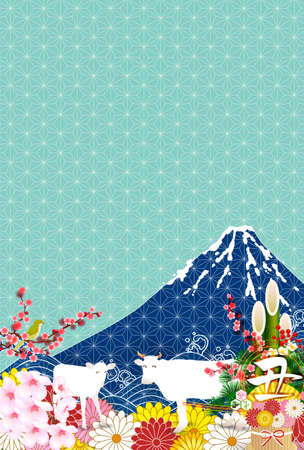 Cow New Year's card Zodiac backgroundのイラスト素材