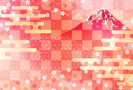 Mt. Fuji Japanese pattern New Year's card backgroundのイラスト素材