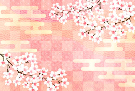 Cherry Blossoms New Year's card Japanese pattern backgroundのイラスト素材