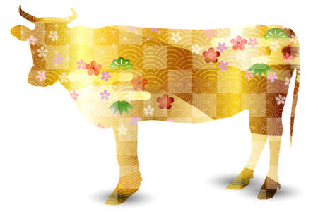 Cow New Year's card Zodiac iconのイラスト素材