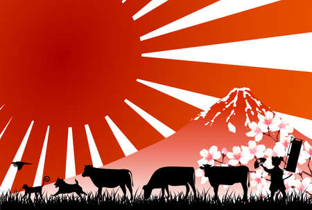 Cow New Year's card Zodiac backgroundのイラスト素材