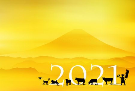 Cow New Year's card Zodiac backgroundのイラスト素材