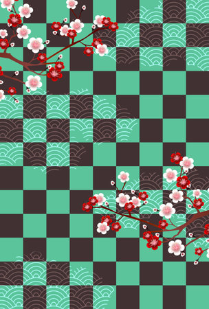 Plum Japanese pattern New Year's card backgroundのイラスト素材