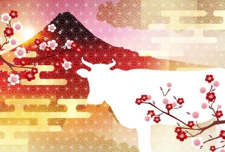 Cow New Year's card Zodiac backgroundのイラスト素材