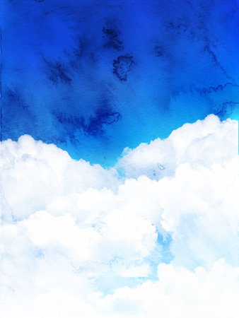 Sky clouds Japanese paper watercolor landscapeのイラスト素材