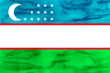 UzbekistanãNational flag watercolor Japanese paperの写真素材