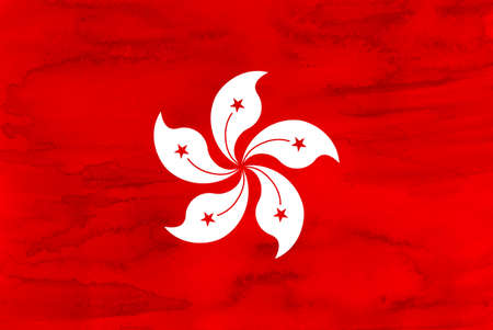 Hong Kong National flag watercolor Japanese paperの写真素材