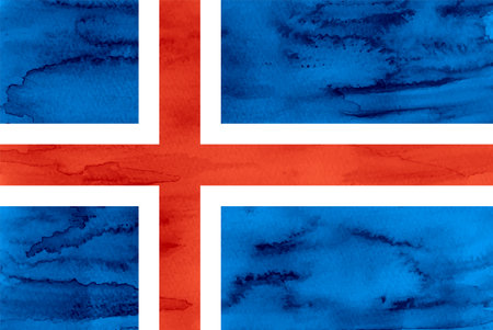 Iceland National flag watercolor Japanese paperの写真素材