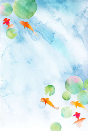 Goldfish aquatic plants summer greetings backgroundのイラスト素材