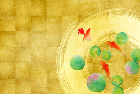 Goldfish aquatic plants summer greetings backgroundのイラスト素材