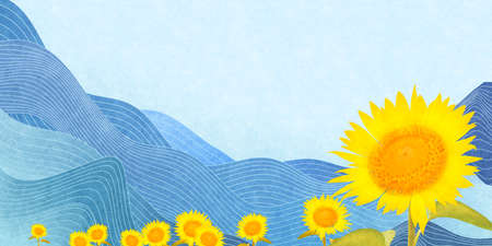Sunflower sea wave summer backgroundのイラスト素材