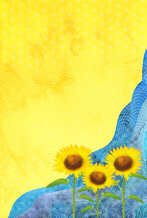 Sunflower summer greeting wave backgroundのイラスト素材