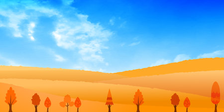 Autumn meadow sky landscape backgroundのイラスト素材