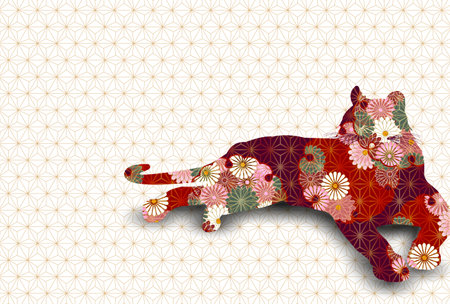 Tiger New Year's card Japanese pattern backgroundのイラスト素材