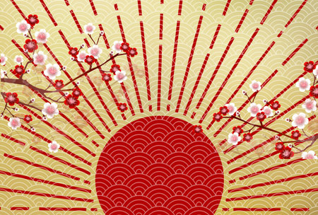 Sunrise New Year's card plum backgroundのイラスト素材