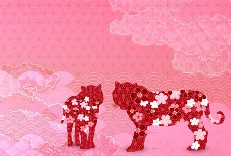 Tiger New Year's card Japanese pattern backgroundのイラスト素材