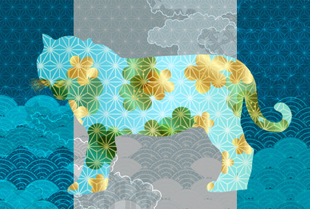 Tiger New Year's card Japanese pattern backgroundのイラスト素材