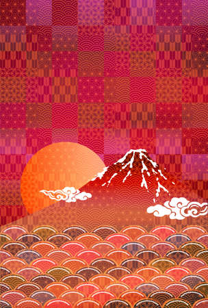 Mt. Fuji New Year's card Japanese pattern backgroundのイラスト素材
