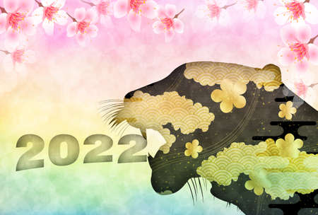 Tiger New Year's card Japanese pattern backgroundのイラスト素材