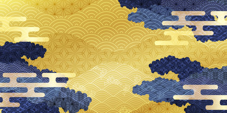 Japanese pattern cloud New Year's card backgroundのイラスト素材