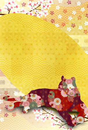 Tiger New Year's card Japanese pattern backgroundのイラスト素材