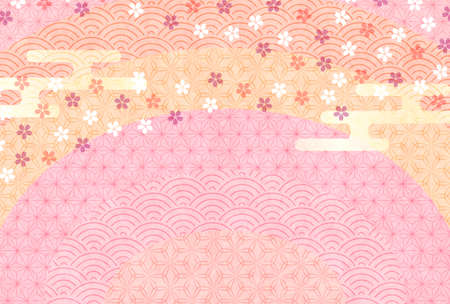Cherry blossoms Japanese pattern New Year's card backgroundのイラスト素材