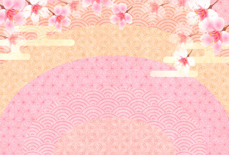 Cherry blossoms Japanese pattern New Year's card backgroundのイラスト素材