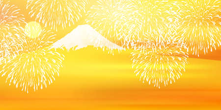 Mt. Fuji fireworks new year backgroundのイラスト素材