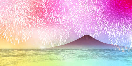Mt. Fuji fireworks new year backgroundのイラスト素材