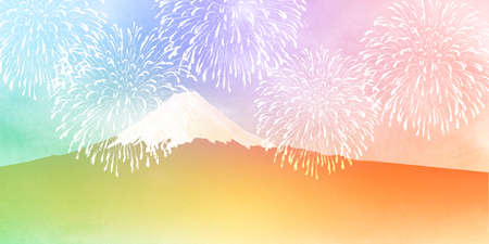 Mt. Fuji fireworks new year backgroundのイラスト素材