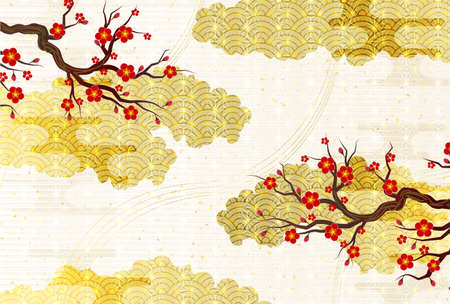 Plum Japanese pattern New Year's card backgroundのイラスト素材