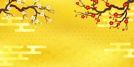 Plum Japanese pattern New Year's card backgroundのイラスト素材