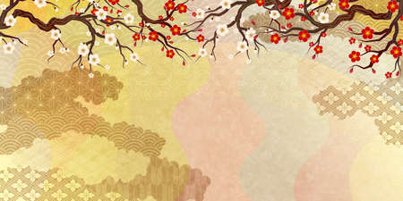 Plum Japanese pattern New Year's card backgroundのイラスト素材